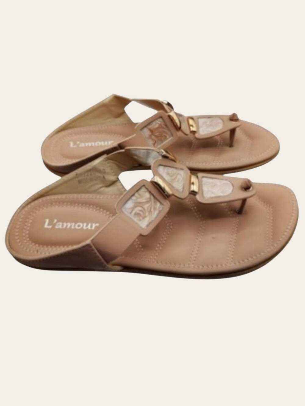 L'Amour Tan Marbled Stone Luxe Sandals EU 39 Quiet Luxury Resort Chic